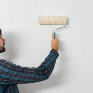Bhagyashree Enterprises team applying gypsum plaster in a Sringeri home